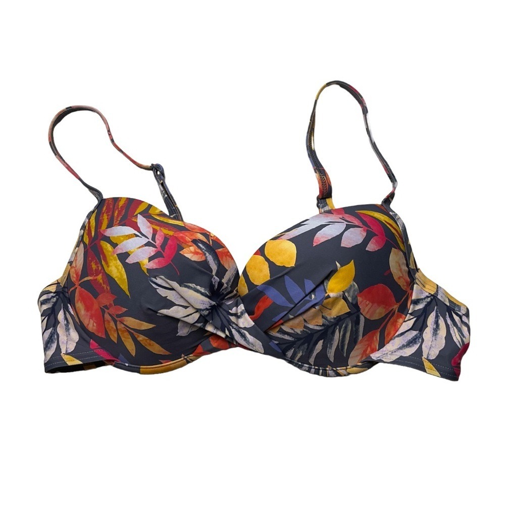 Tropical Leaf Print Bikini Top 34B NWOT